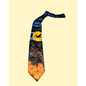 ❤️Vintage Halloween Tie with Pumpkins & Witch - Addiction Brand